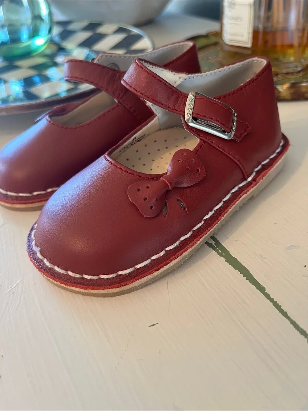 L'Amour Burgundy Leather Mary Jane Baby & Walker Shoes